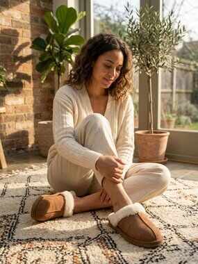 Sonoma‎ Womens Brown Faux Suede Moccasin Slippers Cozy Sherpa Lined XL 9 10